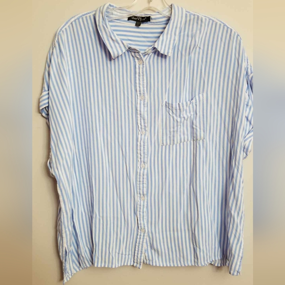 Velvet Heart Button-up Collared Striped Top